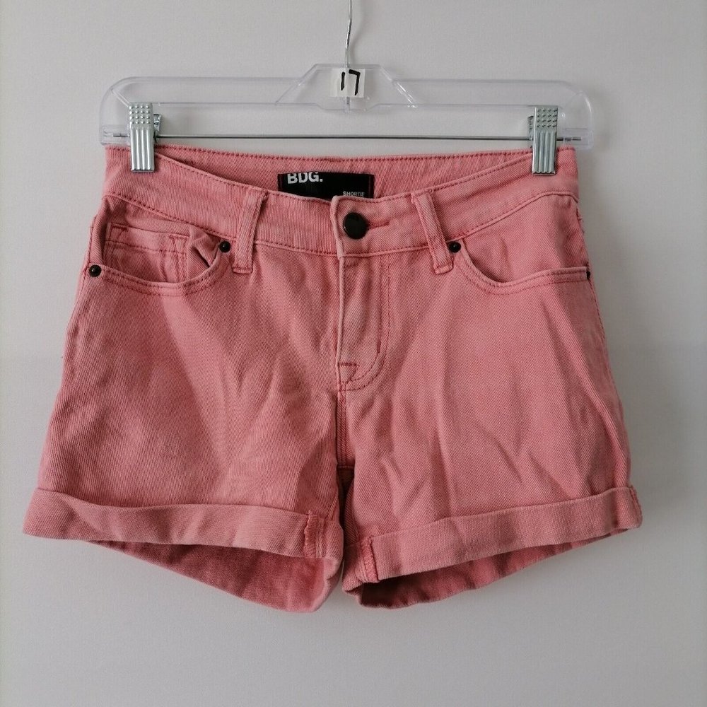 BDG Womens Pink Low Rise Stretch Pull On Cuffed Hem Denim Shortie Size 24